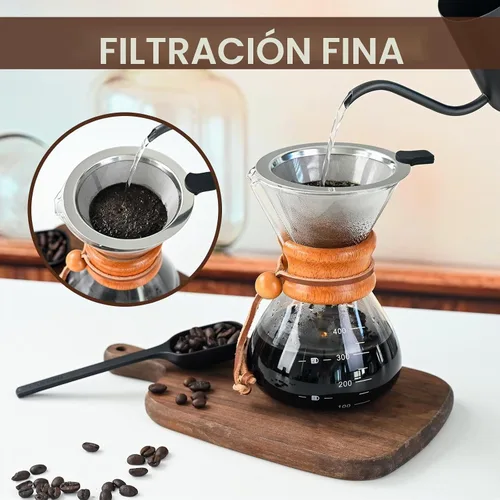 Vista 3 de Cafetera para verter sobre el gotero de café con filtro de acero inoxidable Café para verter sobre 13.5 onzas, cafetera de goteo, jarra de alta