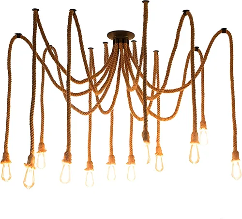 Vista 9 de 1 cabeza 1.5M cuerda de cáñamo vintage luz E26/E27 base, lámpara de techo colgante, estilo retro para comedor, restaurante, bar iluminación