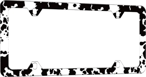 Vista 7 de Marco de matrícula con estampado de vaca en blanco y negro Soporte para placa de matrícula de acero inoxidable con tornillos para mujeres