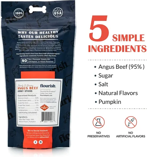 Vista 4 de Flourish Pets Angus - Palitos de carne seca de res, golosinas para perros, masticables de entrenamiento saludable (8 onzas)