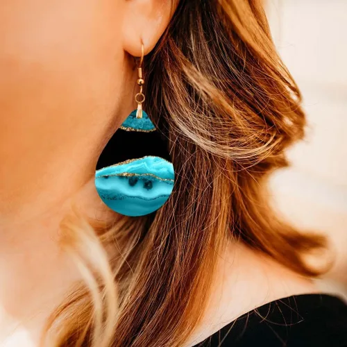 Vista 2 de Dangle Earrings for Women Colorful Dangling Drop Statement Jewelry Printed MDF Wood Teardrop Double Side Print Handmade by The Painted Pug