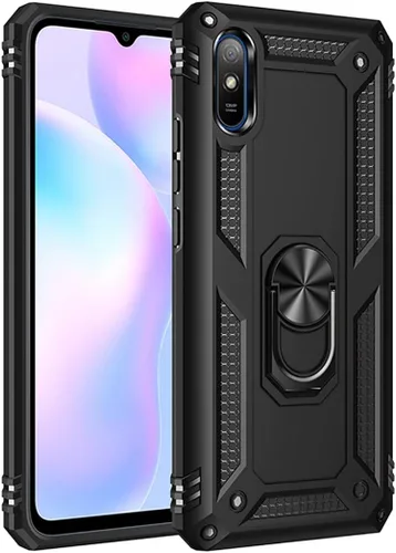 Vista 3 de Funda para Redmi 9A M2006C3LG/Redmi 9i M2006C3LII con protector de pantalla de vidrio templado, [grado militar] [anillo de metal]
