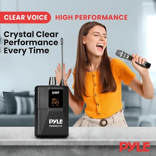 Vista 2 de Pyle Kit de Sistema de Micrófono Inalámbrico UHF - Set de Micrófono Inalámbrico Profesional Portátil Cordless - Auriculares, Lavalier, Transmisor