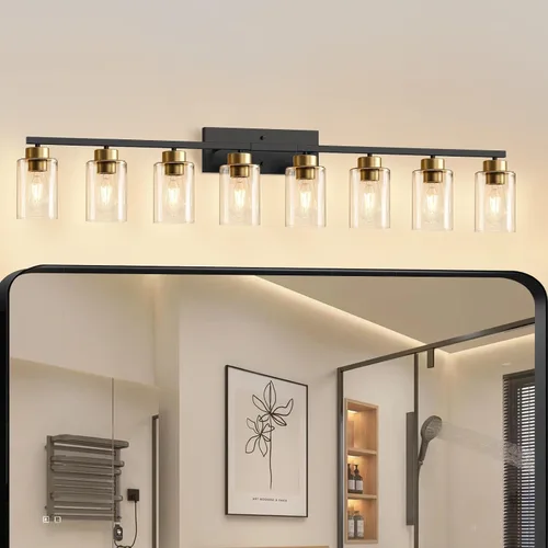 Vista 28 de IZORRO Lámparas de baño, modernas luces de tocador, accesorios de iluminación de baño sobre espejo con pantalla de vidrio transparente, aplique