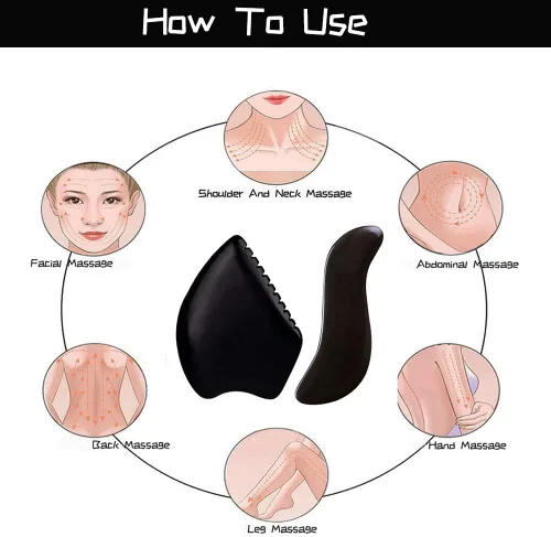 Vista 4 de Herramienta de masaje facial corporal Gua Sha grande con 2 piedras calientes para masaje, masajeador de tejido cicatricial Bian, herramientas