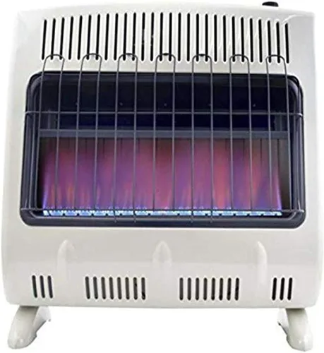 Vista 2 de Mr. Heater - Calentador de gas natural de llama azul de 30,000 BTU con kit de accesorios para soplador