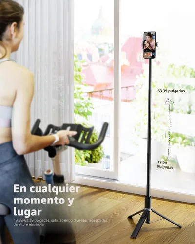 Vista 8 de TODI Trípode para selfie stick para teléfono celular de 63 pulgadas, trípode portátil para iPhone con control remoto inalámbrico, soporte extensible
