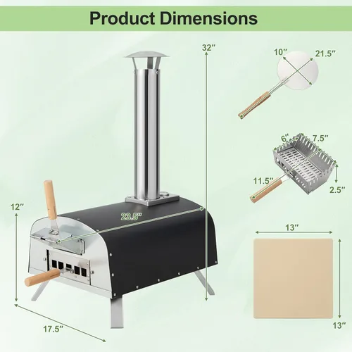 Vista 7 de Giantex Horno de pizza al aire libre, propano y leña con piedra para pizza de 13 pulgadas, cáscara de pizza, quemador de gas con regulador