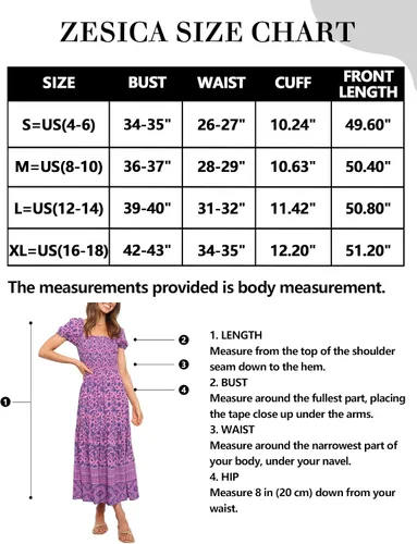 Vista 5 de ZESICA - Vestido de verano largo para mujer, diseño acampanado con cuello cuadrado y volantes, estampado floral y bohemio, para la playa