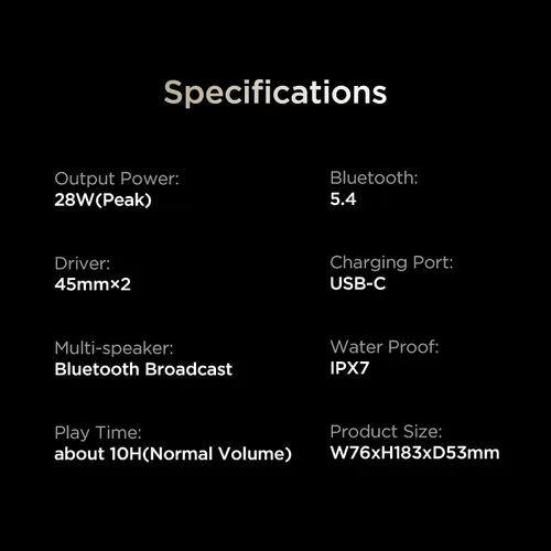 Vista 8 de Altavoz Bluetooth inalámbrico portátil, altavoz portátil IPX7 impermeable Negro dorado