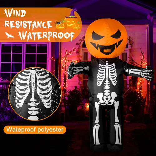 Vista 7 de Hercicy Disfraz inflable de Halloween de 7 pies, disfraz de esqueleto de calabaza, disfraz de Halloween, esqueleto de cuerpo completo para adultos