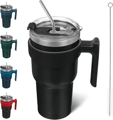 Vista 50 de BJPKPK Mini vaso de 10 onzas con tapa, popote y asa, taza de acero aislada