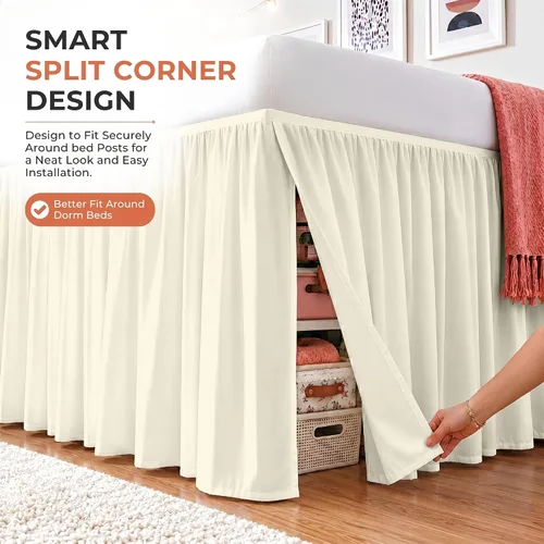 Vista 69 de Dorm Ruffle Twin XL 28" Drop Extra Long BedSkirt, Premium Brushed Microfiber Tailored Drop, Put On Elastic Long Dust Ruffle, Split Corner, Bedroom