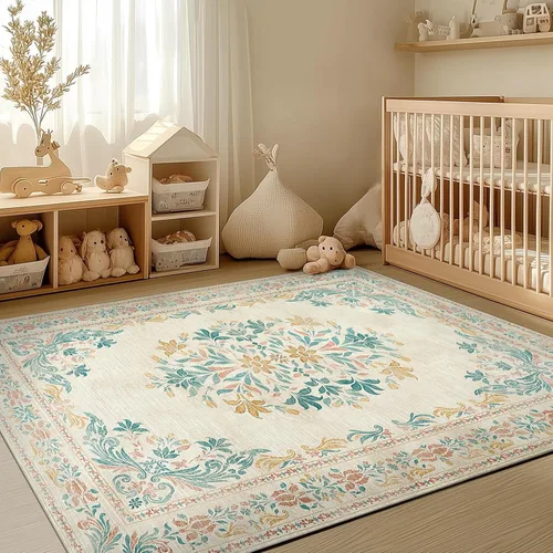 Vista 47 de jinchan Fiora - Alfombra lavable de área pequeña, alfombra de entrada floral de medio círculo de 2 x 3, tapete de media luna de pelo bajo, suave