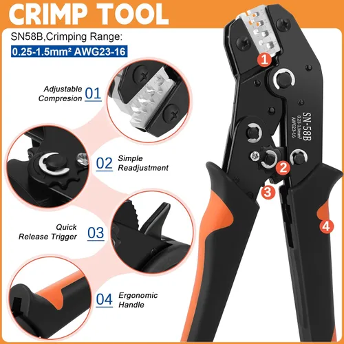 Vista 4 de 1381PCS Pin Connector Kit, Electrical Pins Connectors with Crimp Tool and Wire Strippers,28 Types 1/1.5/1.8/2.2/2.3/2.8/3.5mm Removal Male Female