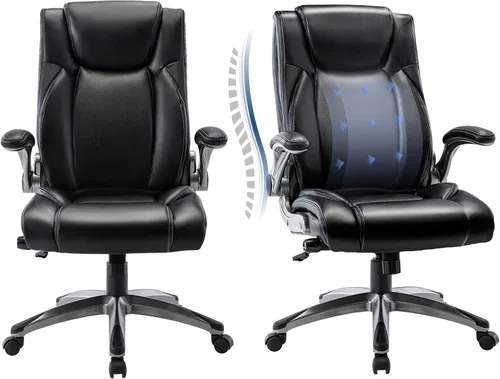 Vista 12 de COLAMY Silla Ergonómica de Oficina Ejecutiva con Cuero Sintético Grueso, Reposabrazos Abatibles, Respaldo Alto Ajustable en Altura e Inclinación