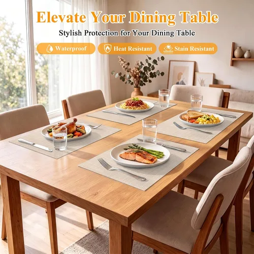 Vista 7 de SHACOS Beige Woven Placemats Set of 4 Place Mats Indoor Outdoor