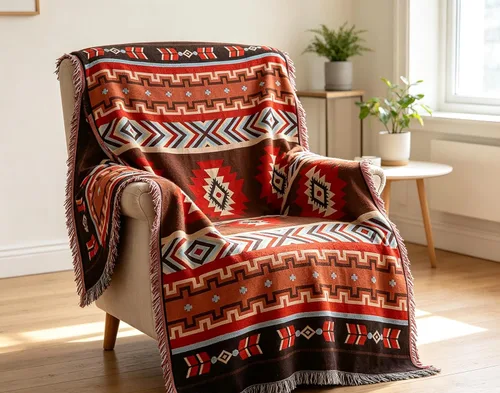Vista 8 de Luxlovery Manta Aztec Boho Sherpa estilo navajo del suroeste, ligera y cálida, 35 x 59 pulgadas, color óxido de calabaza Aima