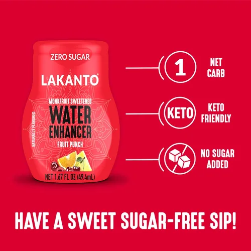 Vista 4 de Lakanto Potenciador de agua sin azúcar, endulzado con edulcorante de fruta de monje y eritritol, hidratación líquida H2O para llevar, cero azúcar