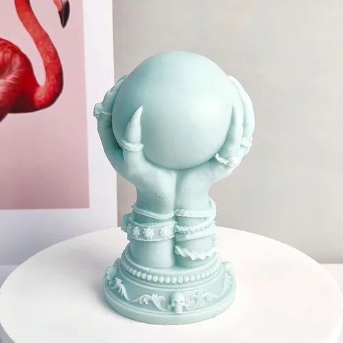 Vista 3 de Moldes de vela de calavera con bola y garra de rosa - Moldes de silicona 3D para resina, arcilla y elaboración de pasteles - Suministros
