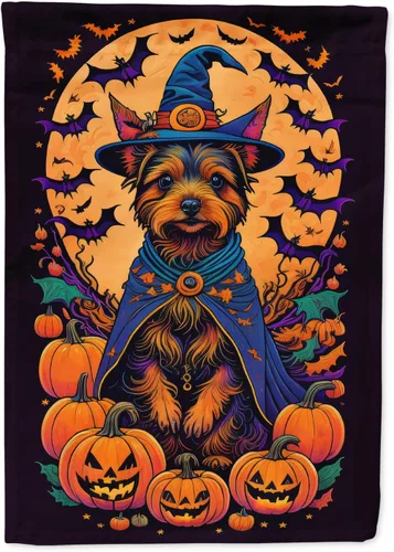 Vista 37 de Caroline's Treasures DAC1466GF - Bandera decorativa para jardín de Halloween de Affenpinscher Witchy para jardín, decoración para patio exterior