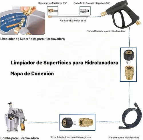 Vista 5 de Limpiador de superficies de hidrolavadora de 14 pulgadas con 4 ruedas, enchufe de conexión rápida de 1/4 pulgadas, accesorio resistente de acero