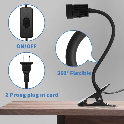 Vista 4 de Lámpara de escritorio con clip LED con abrazadera de 3 W, abrazadera de lámpara de noche de cuello de cisne flexible de 360°, iluminación
