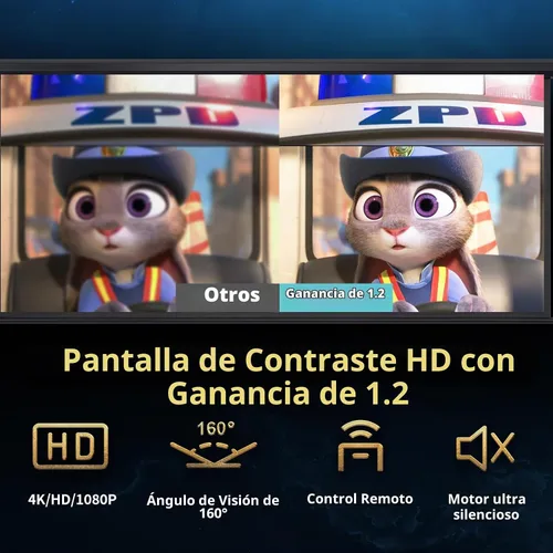 Vista 4 de Pantalla de proyector motorizada desplegable de 100 pulgadas 16:9 HD, pantalla de proyector automática con control remoto, pantalla de proyección