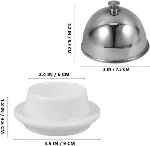 Vista 6 de Tofficu Mantequillera de cerámica con tapa, recipiente de mantequilla de cúpula de acero inoxidable para encimera, postre, cupcake, pastel de crema
