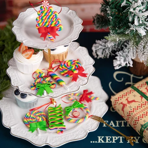 Vista 4 de codree 8 PCS Adornos de Piruletas de Navidad - Adornos Colgantes de Piruletas Arcoíris - Adornos de Arcilla Polimérica de Dulces Navideños para A-8