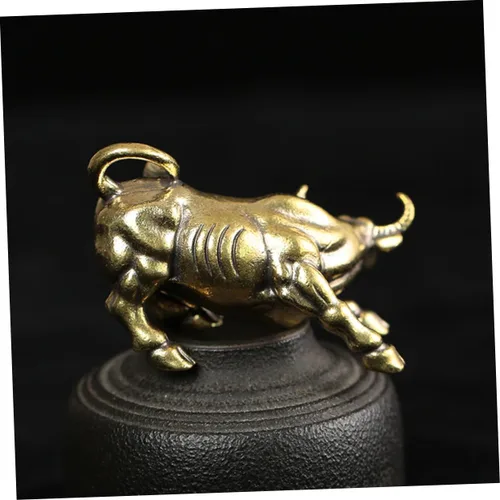 Vista 5 de VOSAREA Figura de toro de latón para decoración del hogar, estatuas de vaca, figura de buey, adorno para inauguración de la casa, decoración