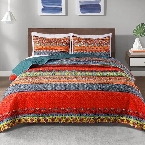 Vista 21 de Exclusivo Mezcla Colchas reversibles bohemias, tamaño individual, cubrecamas suaves azules, colcha ligera para todas las estaciones, juego de ropa