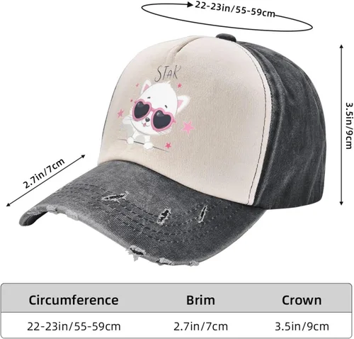Vista 6 de Cute Cat with Glasses Baseball Cap for Men Women Hats Adjustable Vintage Washed Cotton Dad Hat