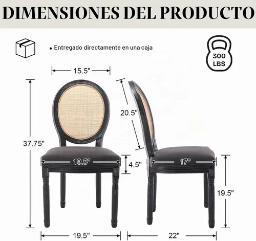 Vista 2 de Juego de 2 sillas de comedor estilo granja, sillas de comedor