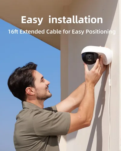Vista 2 de Noorio Cámara de seguridad con cable 3K para exteriores, cámara de grabación de 5 GHz 5MP 24/7 para seguridad del hogar, con alertas de luz sonora