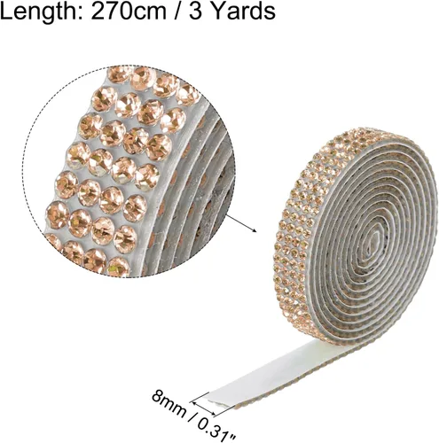 Vista 2 de MECCANIXITY 3 rollos de cinta de diamantes de imitación autoadhesiva de 3 yardas y 0.315 in para proyectos de artes y manualidades, pasteles de Beige