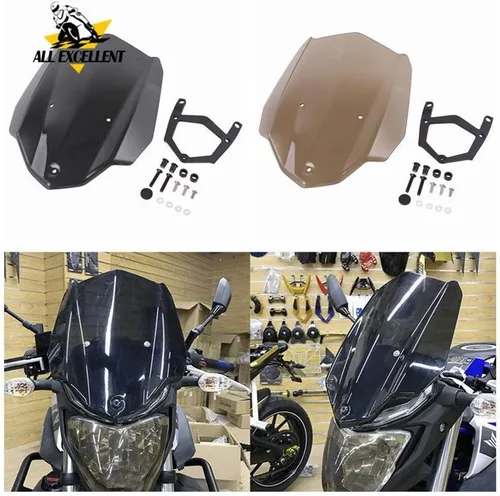 Vista 2 de GLoyer Motorcycle Windshield Smoke Color and Black Color Windscreens Wind Deflector Screen Compatible with MT03 MT 03 2016 with Mounting Bracket