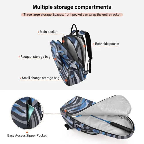 Vista 5 de Bolsas de raqueta de bádminton para tenis, impermeables, con textura animal azul-gris, bolsa deportiva para pickleball para hombres y mujeres, bolsa