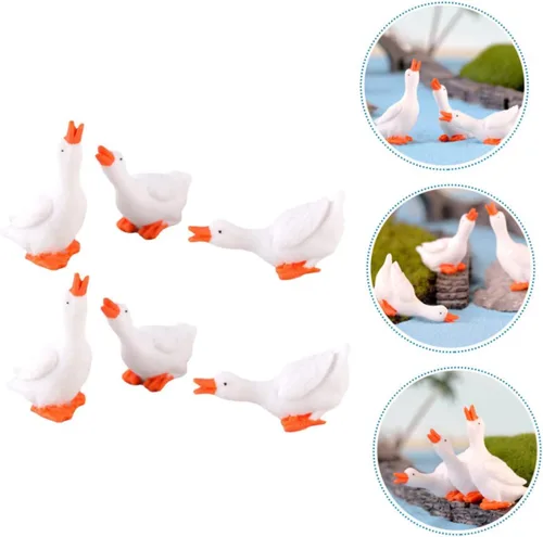 Vista 8 de Amosfun 6 piezas de resina pequeño adorno en forma de paisaje pequeño plantador mini DIY musgo ganso para jardines figura decoración micro estatua