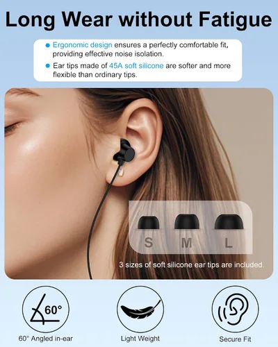 Vista 5 de Auriculares con cable, auriculares Jack de 0.138 in con cable, auriculares de Apple intrauditivos con micrófono Noise Cancelling Corded for 3.5mm