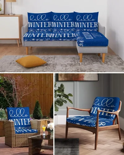 Vista 6 de Prime Leader Fundas de cojín para sofá, fundas de cojín para sofá, diseño de copos de nieve, color azul, fundas elásticas para sofá, protector