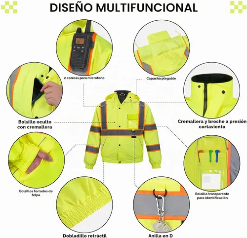 Vista 3 de TICONN Hi Vis Safety Bomber Jacket, Fleece-Lined Waterproof ANSI Class 3