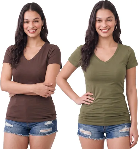 Vista 168 de Emmalise Camiseta de manga corta para mujer, cuello en V, tallas junior y plus