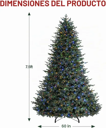 Vista 6 de Hykolity Árbol de Navidad preiluminado prémium de 7.5 pies con 1,050 LED Verde Multicolor