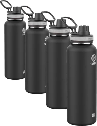 Vista 16 de Takeya Originals - Botella de agua de acero inoxidable con aislamiento al vacío de 18 onzas con tapa de boquilla, negra