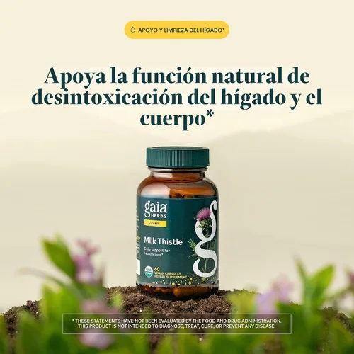 Vista 3 de Gaia Herbs Cardo mariano, 60 cápsulas veganas, 20 porciones