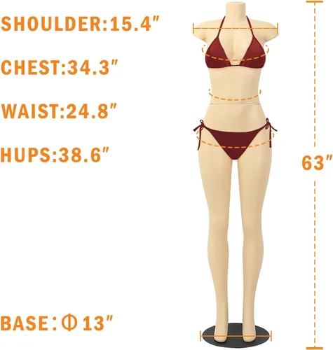 Vista 2 de Maniquí femenino de cuerpo completo de 63", maniquí de exhibición de estilo brasileño con base de metal para tiendas de ropa minorista