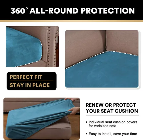 Vista 7 de PrinceDeco Fundas de cojín para sofá, funda elástica y lavable, funda de cojín ajustable de tela de terciopelo antideslizante, protector de muebles