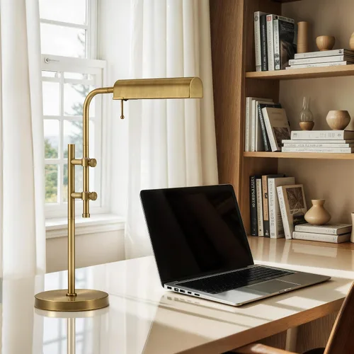 Vista 2 de VONLUCE Lámpara de escritorio rústica, lámpara de mesa de metal de estilo industrial ajustable, lámpara de lectura LED de 3 temperaturas