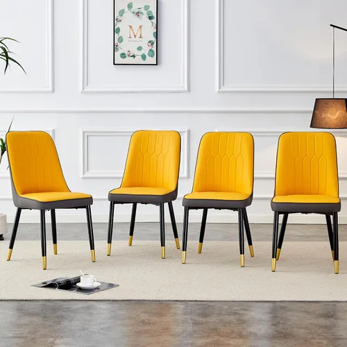 Vista 20 de Juego de 2 sillas de comedor modernas, color negro, sillas de cocina de piel sintética, sillas laterales tapizadas con patas de metal, sillas sin